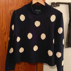 J. Crew Women’s Rollneck Crop Sweater in Dot. Size Medium. Navy/Cream.
